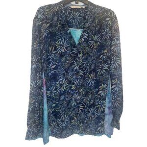 Soft Surroundings Women's Corales Tunic Blouse Caribbean Turquoise Batik Sz XL